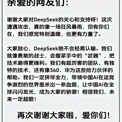 美国黑客攻击DeepSeek，国内大佬力挺，团结应对