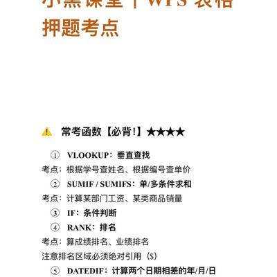 WPS表格考试冲刺指南