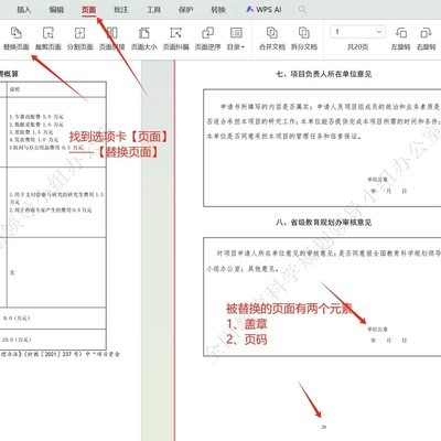 WPS PDF页面替换与页码添加