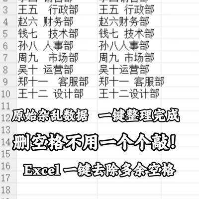 Excel一键去除多余空格