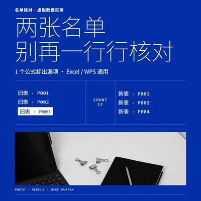 Excel两表比对找漏项