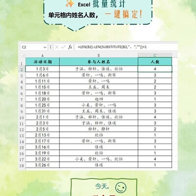 Excel一键统计单元格人数
