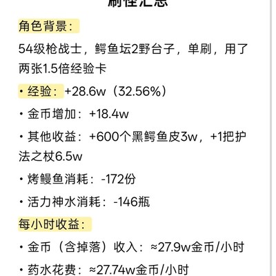 鳄鱼潭2单刷黑鳄鱼收益分析