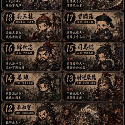 中国历史名将名气与实绩落差榜