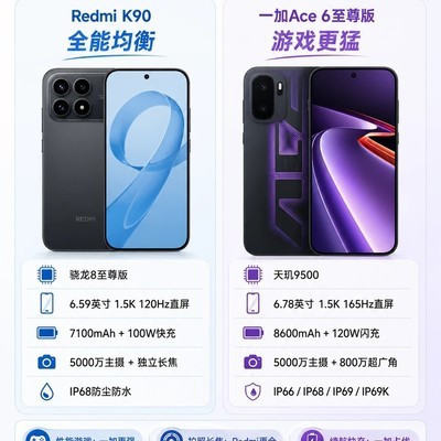 Redmi K90与一加Ace 6至尊版对比