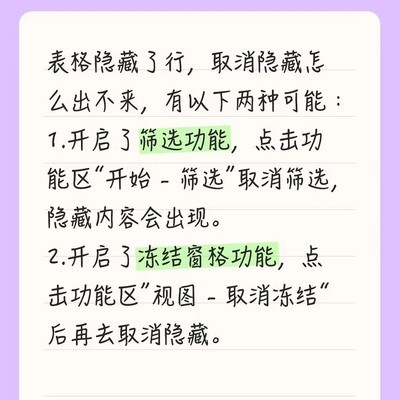 表格隐藏内容无法显示的解决方法