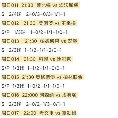 周日多联赛观赛指南