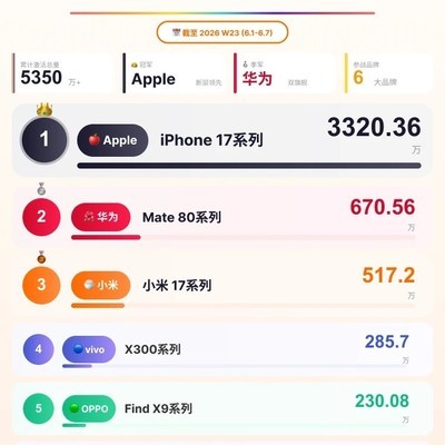 国产旗舰累计激活榜