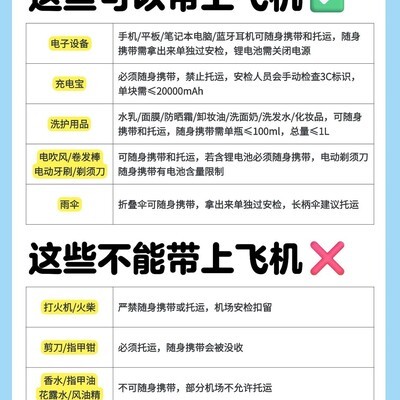 飞机携带物品全指南