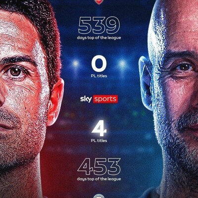 阿森纳无冠 vs 曼城四冠