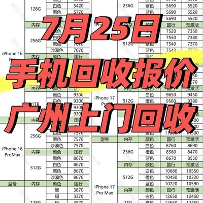 7月25日手机数码回收报价