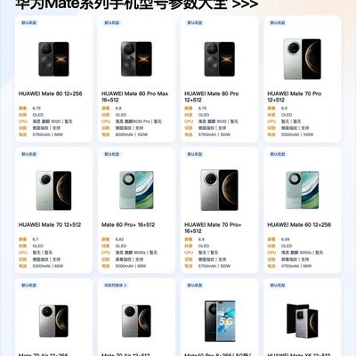 华为Mate系列参数速查