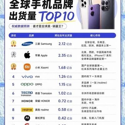 2026上半年全球手机出货榜