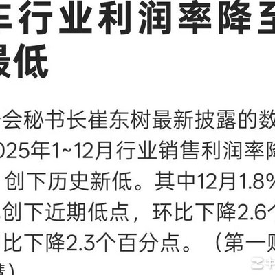 汽车行业利润率创新低