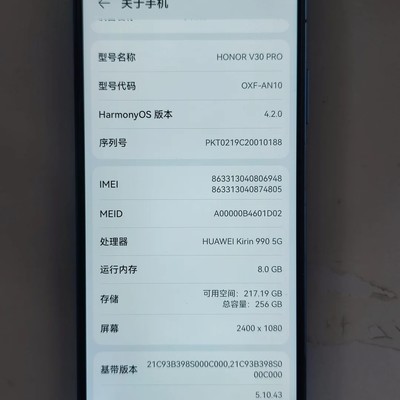 荣耀V30 Pro 8+256版