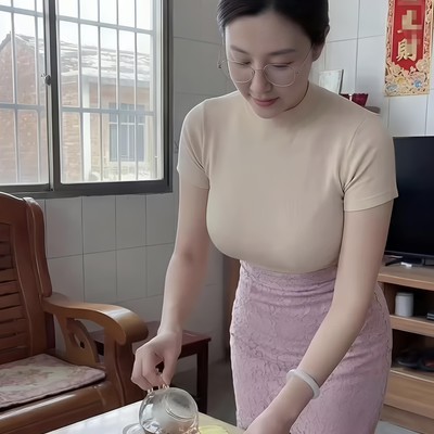 少妇泡茶如山水画