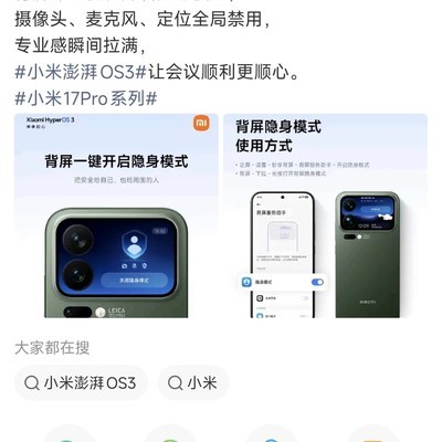 小米17背屏隐身模式