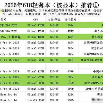 2026年618轻薄本推荐