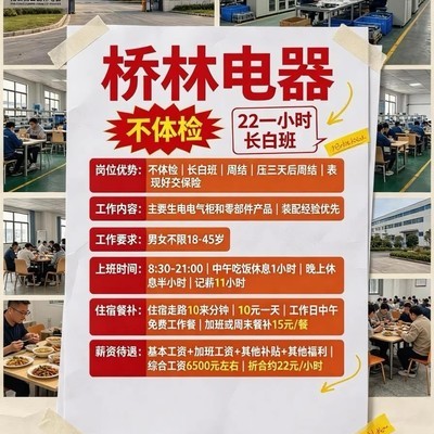 桥林电器厂长白班招聘