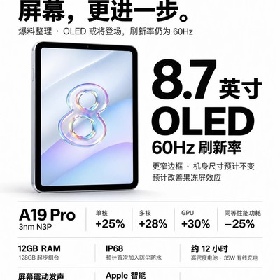 iPad mini8首发OLED但无高刷