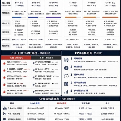 CPU选购指南，按需求与预算匹配
