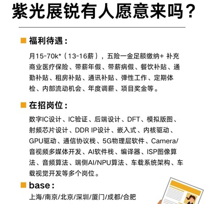 紫光展锐高薪多岗招聘