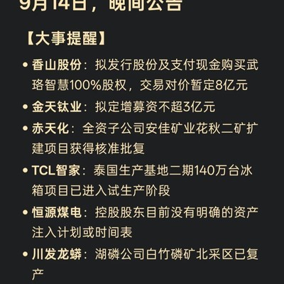 9月14日晚间公告汇总