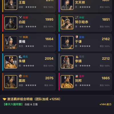 名将大乱斗，十人阵容