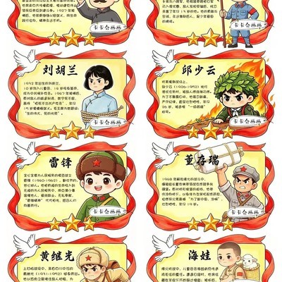 红色英雄人物手绘卡片