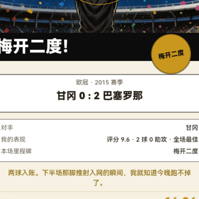 欧冠梅开二度，激情呐喊