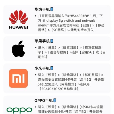各品牌手机5G开关设置指南