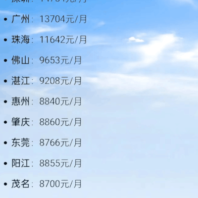 广东各市平均工资出炉