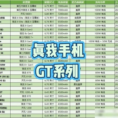 真我GT系列型号与处理器对比