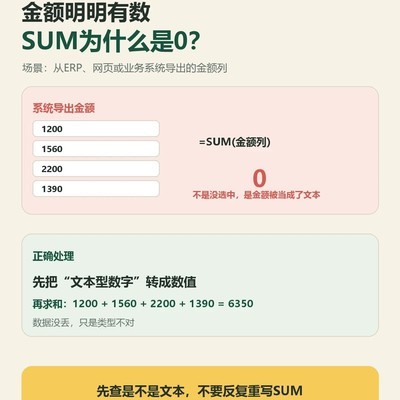WPS表格文本数字求和为0